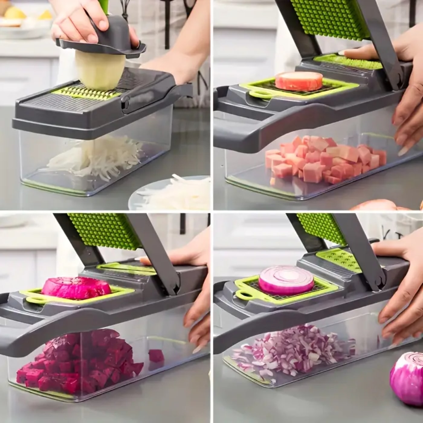VeggiFlow™ – Picadora Multifuncional con Recipiente Integrado